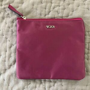 TUMI Travel Zippered Pouch Bag Reddish Pink Small Cosmetic Case for Delta Nylon